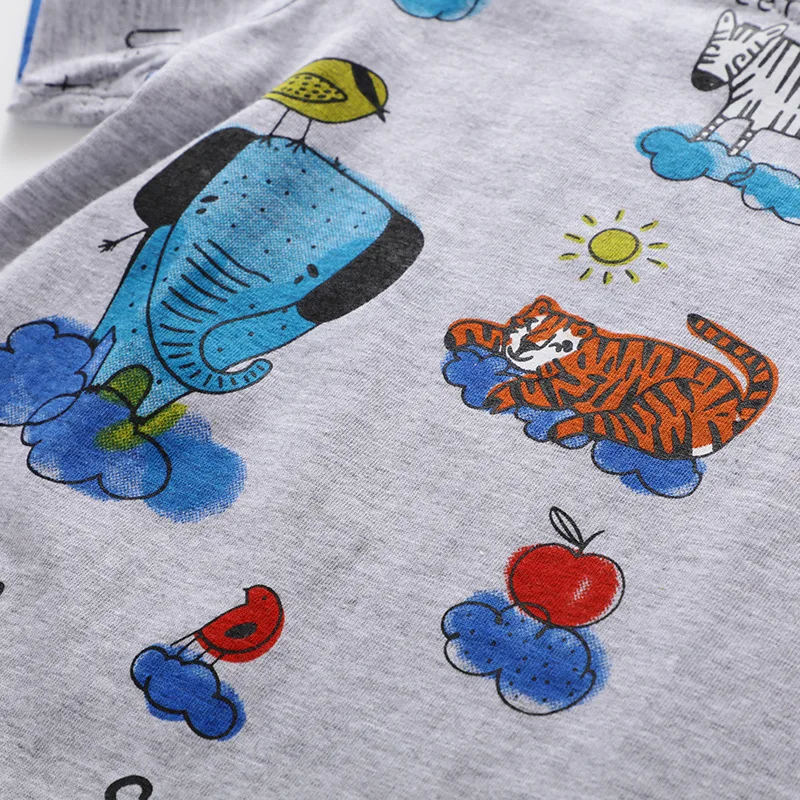 

Boys O-neck Short Sleeve Cartoon Animals Zoo Painting Grey 100% Cotton Summer T-shirts Casual Boys Streetwear T-shirts