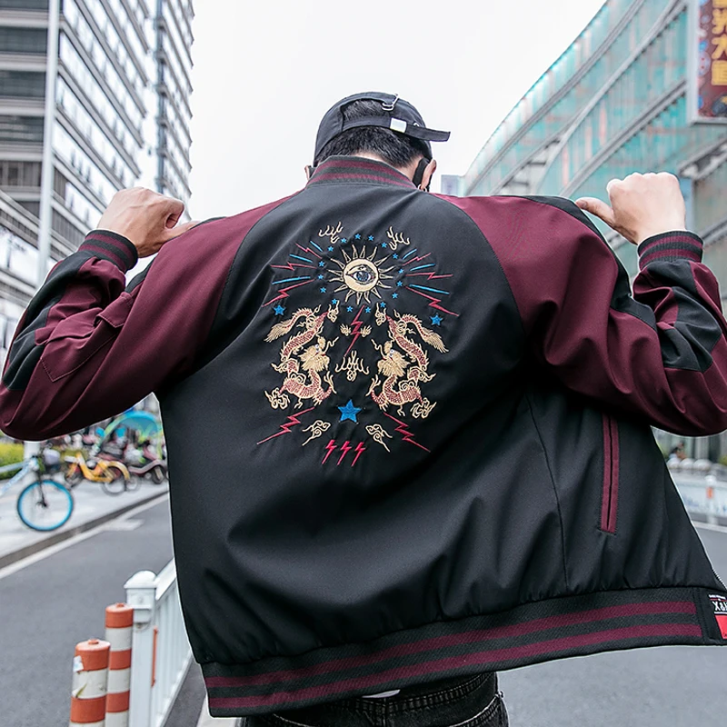Мужская уличная куртка в китайском стиле с вышивкой дракона мужская