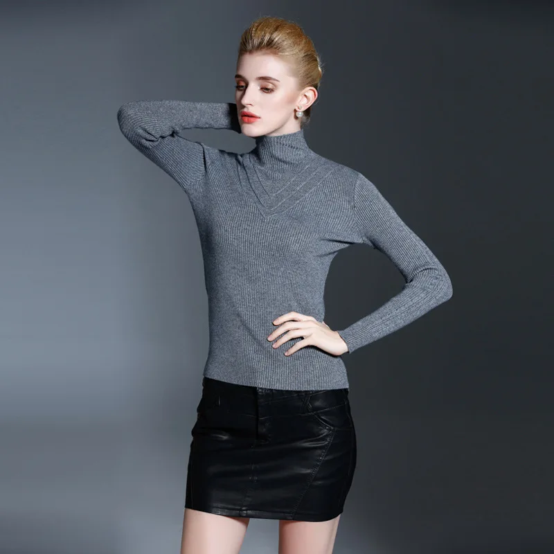 

Woman Winnter Sweater Turtleneck Collar Pullover Knitting Cashmere Elastic Sweater Top Slim Shirt Multicolors Sweaters Knitwear