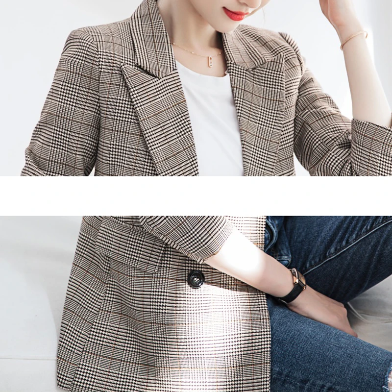 

Women Blazers and Jackets 2019NEW Business Blazer Long Sleeve Plaid Female Korean Version Slim Temperament Women Suit Coat AA649