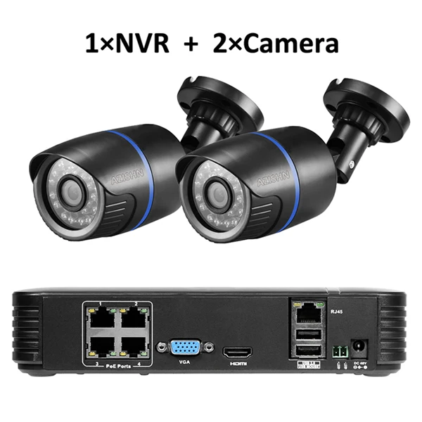 1NVR and 2camera AZISHN FULL HD 4CH POE 1080P NVR 2.0mp 48 в PoE 1080P IP камера HDMI CCTV система наблюдения/Внутренняя P2P электронная сигнализация ПК и телефона - Цвет: 1NVR and 2camera