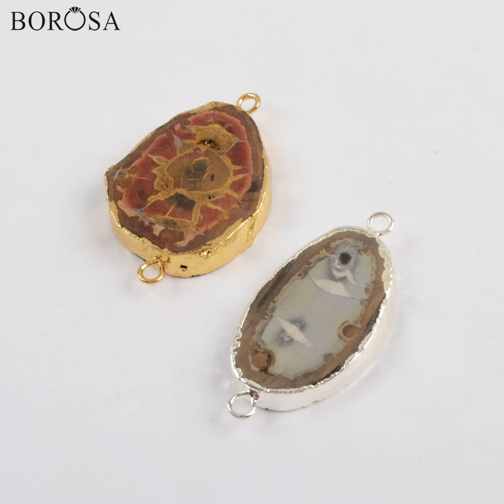 BOROSA 5 шт. Позолоченные натуральные окаменелости соединители драгоценных камней