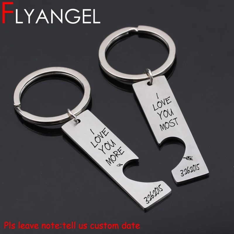 FLYANGEL Custom Date 1 пара любовников свадебный брелок пустой с сердцем я люблю вас больше