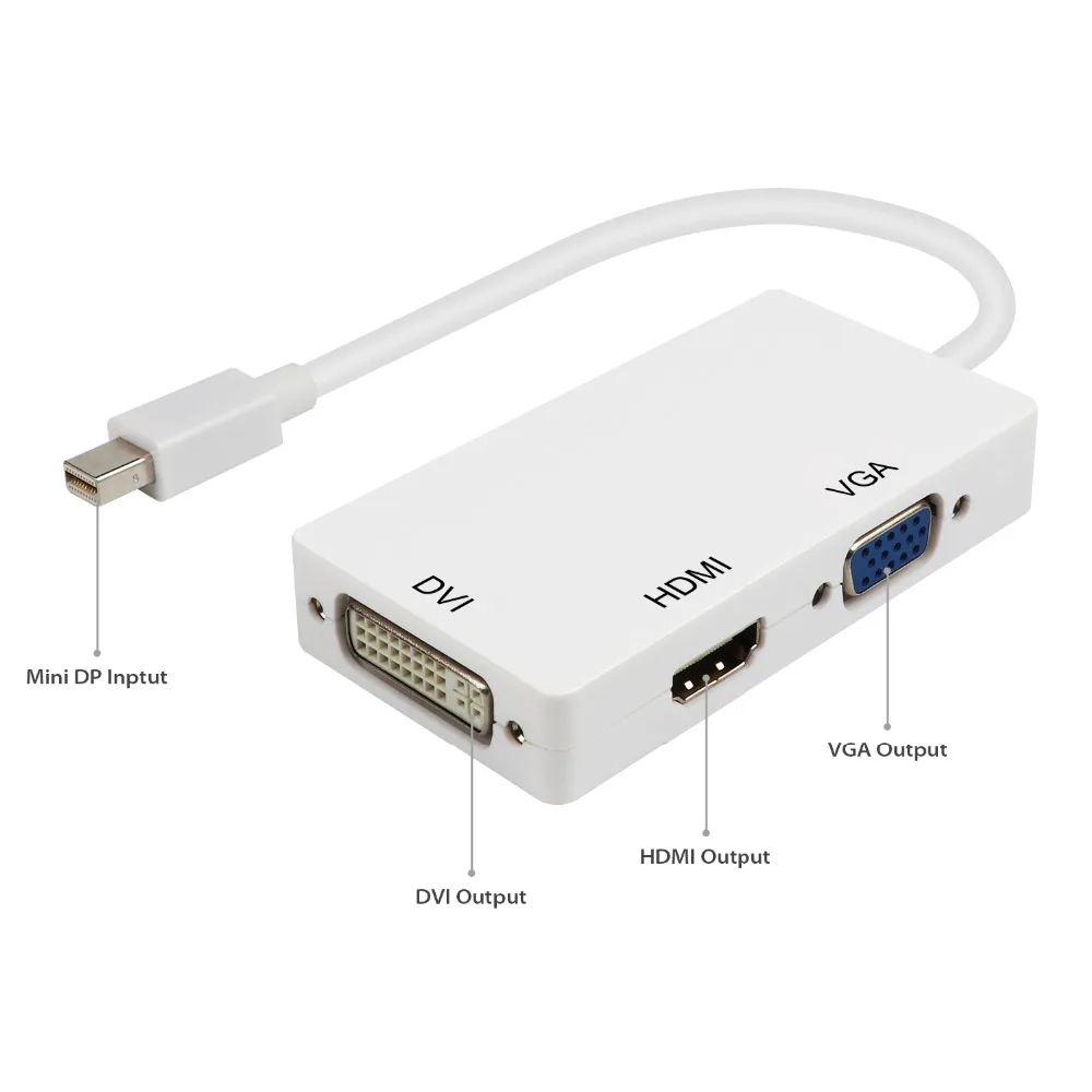 Мини DP к HDMI DVI VGA адаптер 3 в 1 концентратор DisplayPort 1080P видео конвертер для iMac Apple MacBook