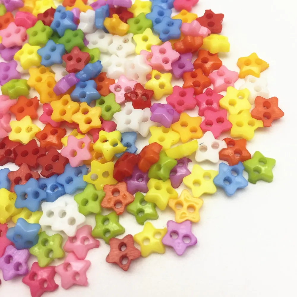 1000pcs Mixed 6mm Mini Tiny Buttons Plastic Star Shape Sewing Doll Clothes 2 Holes Button Embellishments Scrapbooking Cardmaking