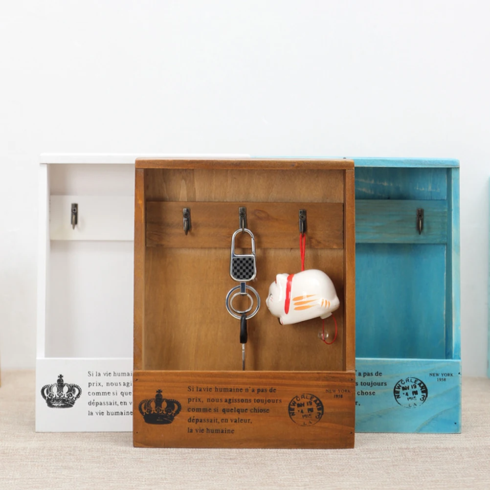 

Mail and Key Holder Retro Wall Mounted Wooden Box Decorative Wall Mounted Key Rack Pocket Sorter for Entryway Kitchen Mudroom