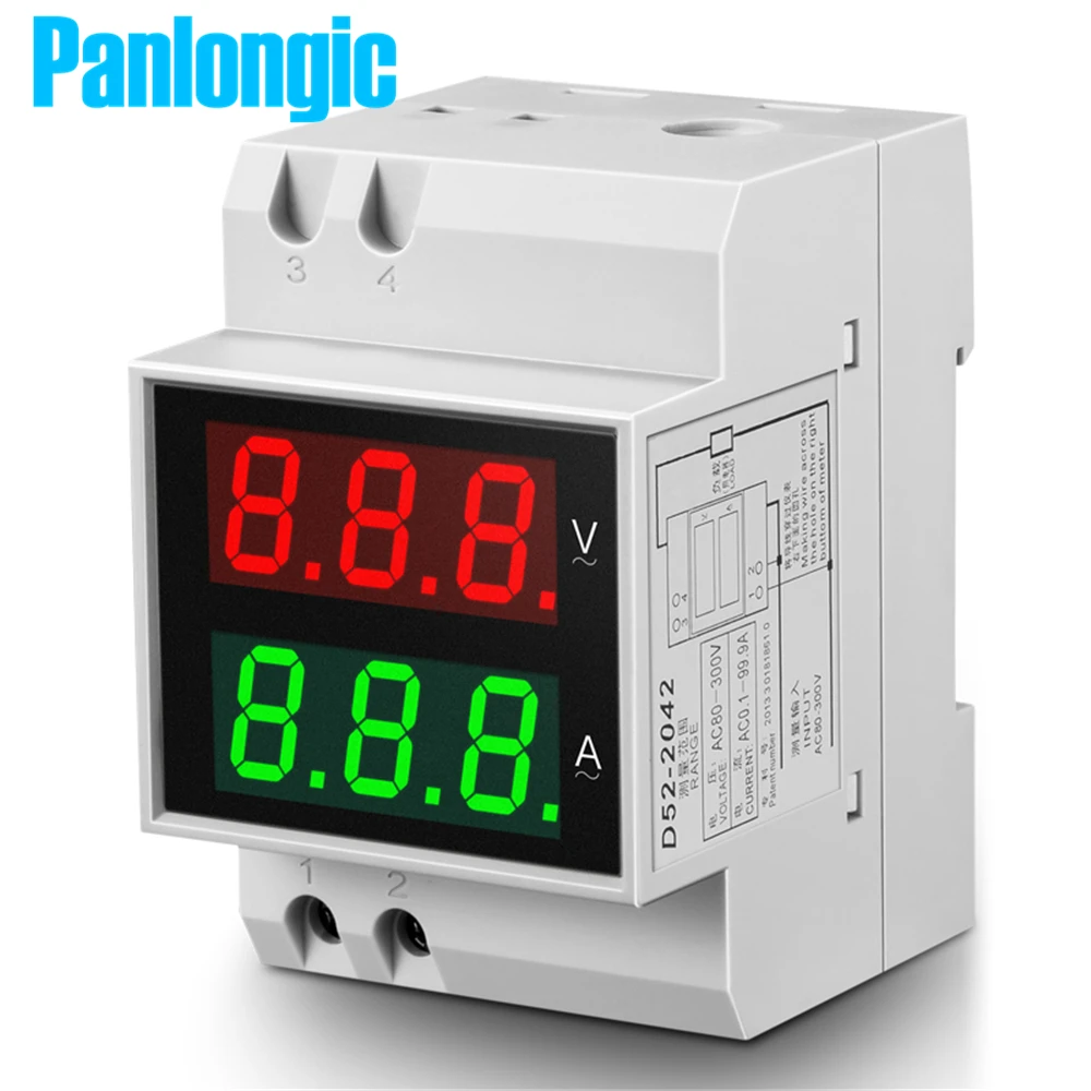 DIN-рейка двойной светодиодный дисплей измеритель напряжения и тока вольтметр