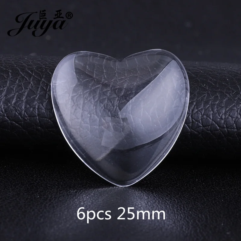 6pcs glass JUYA 6 шт./лот 25 мм Сердце из кабошона настройки посеребренные Подвески ободок лотки база подходит 25 мм стекло DIY цепочки и ожерелья - Цвет: 6pcs glass