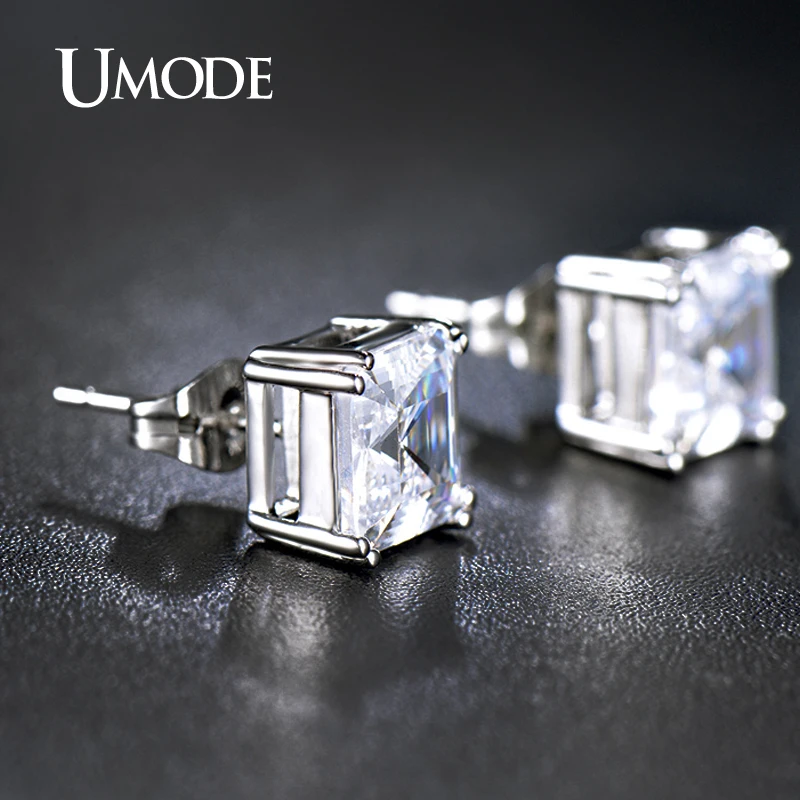 Umode 8 мм 2.5 карат Asscher вырезать CZ белый позолоченные имитация сообщение стад серьги
