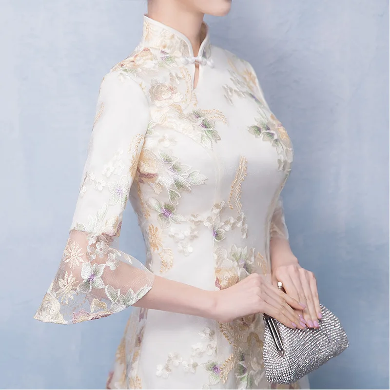 Сексуальное бежевое китайское свадебное платье Qipao Мини Cheongsam модное короткое Qi Pao традиционное женское вечернее платье, китайское платье невесты