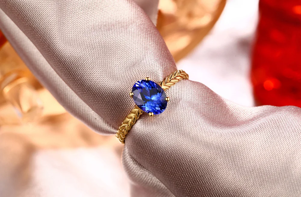 Caimao ювелирные изделия 1.32ct овальной огранки Violetish синий Танзанит обручальное кольцо в 14kt золото ювелирные изделия