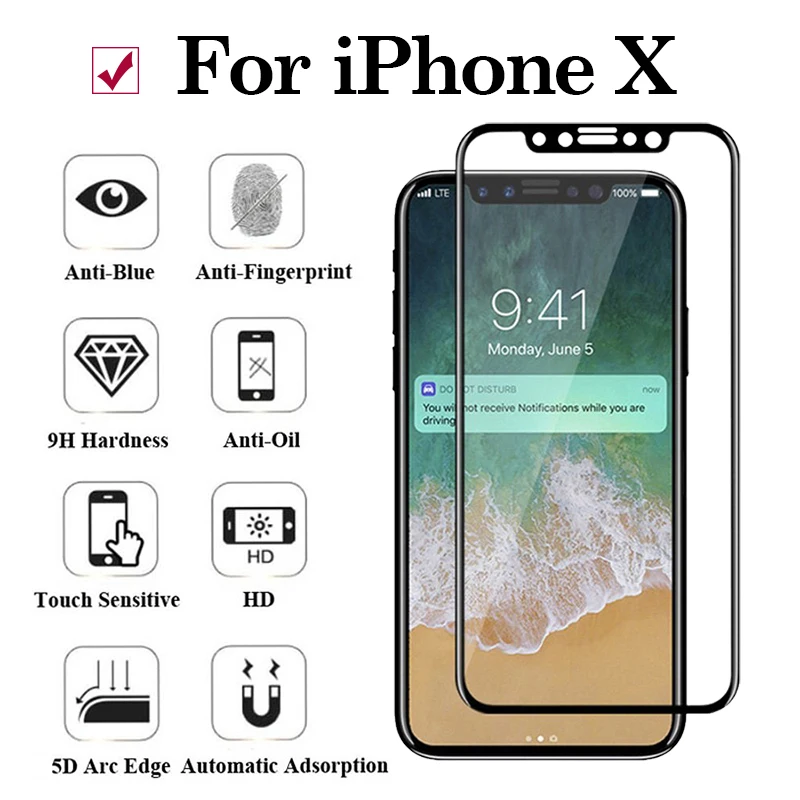 3D закаленное стекло для iPhone XR Защитная пленка экрана XS Max 8 7 6 6S Plus полное покрытие
