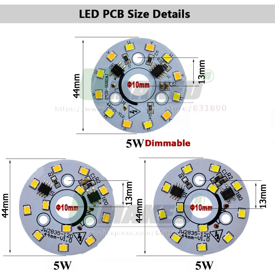 AC220V 5W 44mm LED Module Light PCB Aluminum plate Warm/Natural/White SMD2835 Smart IC Driver Bulbs Downlight Ceiling Lamps DIY | Освещение