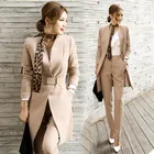 Модный женский костюм, стильный Блейзер, платье, рабочая одежда, офисная одежда с поясом, V-образным вырезом, женские длинные блузки, осенне-зимние топы с брюками 867
