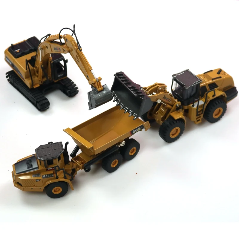 3 шт./компл. HUINA 1:50 Самосвал гусеничный экскаватор колесный погрузчик Diecast металлические модели строительная техника Игрушки для мальчиков подарок коллекция моделей автомобилей