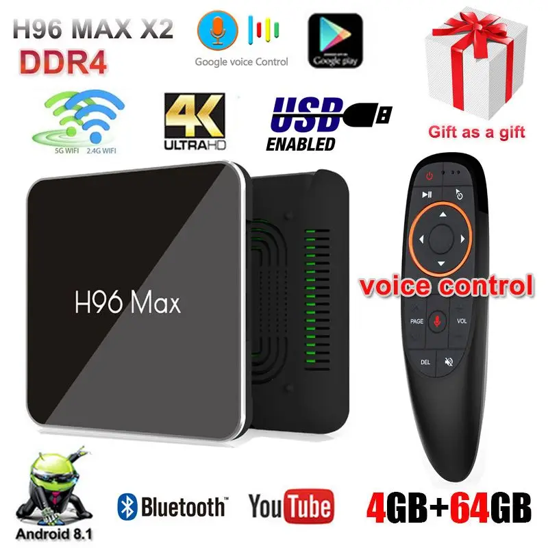 Android tv box Smart H96 MAX X2 4 ГБ ОЗУ 64 ПЗУ 2 4G/5G двойной Wifi Amlogic S905X2 DDR4 телеприставка H.265 4K