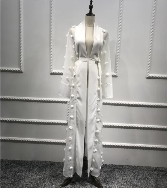 Мусульманское открытое черное платье abaya Макси кардиган длинные халаты Туника арабское платье femme розовый Ближний Восток Рамадан Исламская одежда - Цвет: Белый