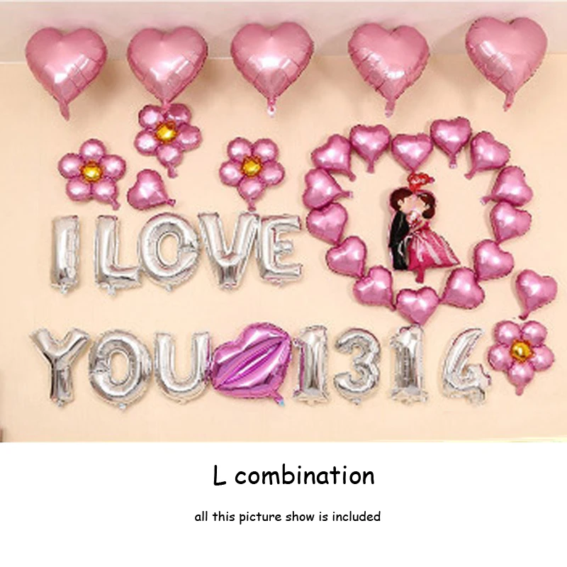I LOVE YOU Свадебные воздушные шарики набор красочных латексных сердечных фольгированных шаров на День святого Валентина украшения для дня рождения