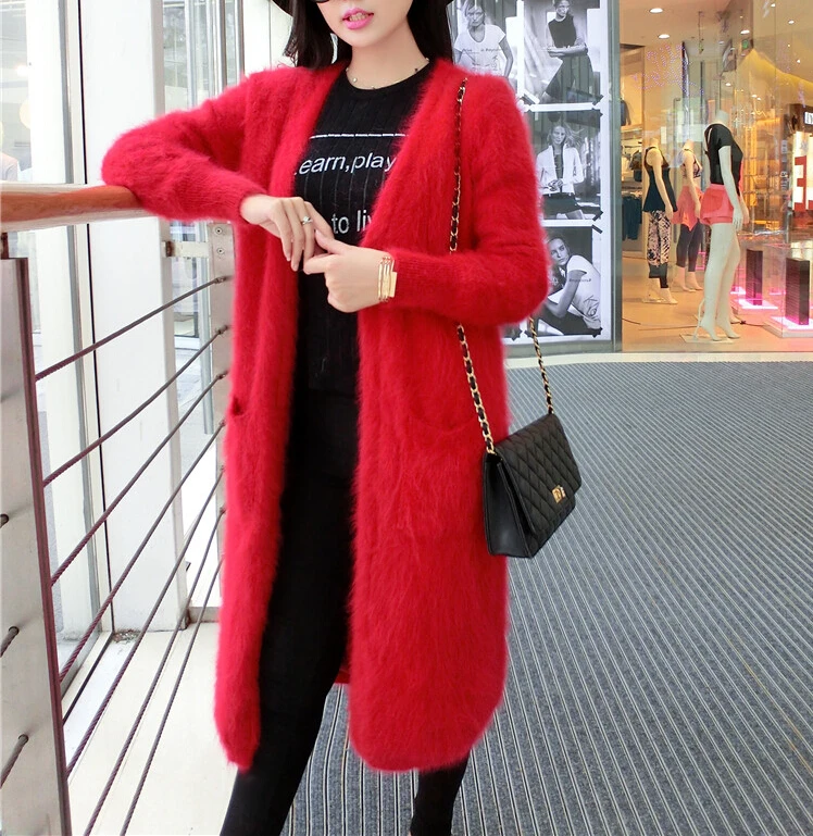 Новое поступление 2021 длинные вязаные кардиганы из натуральной норки и кашемира