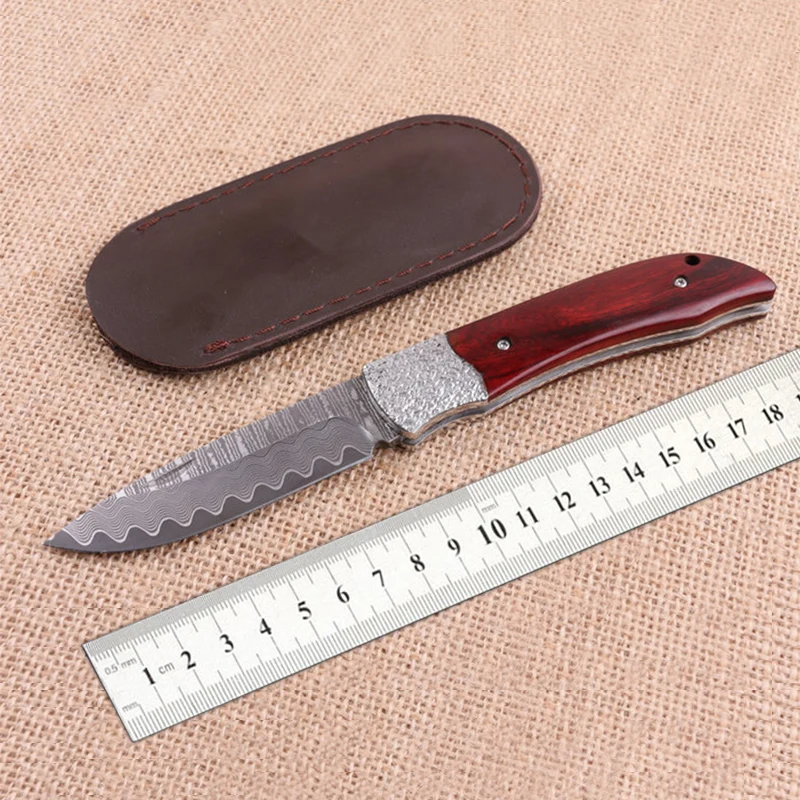 

Free shipping The sharp Small Folding Pocket Knife Mini Tactical Hunting Knife Damascus Steel Exquisite knife