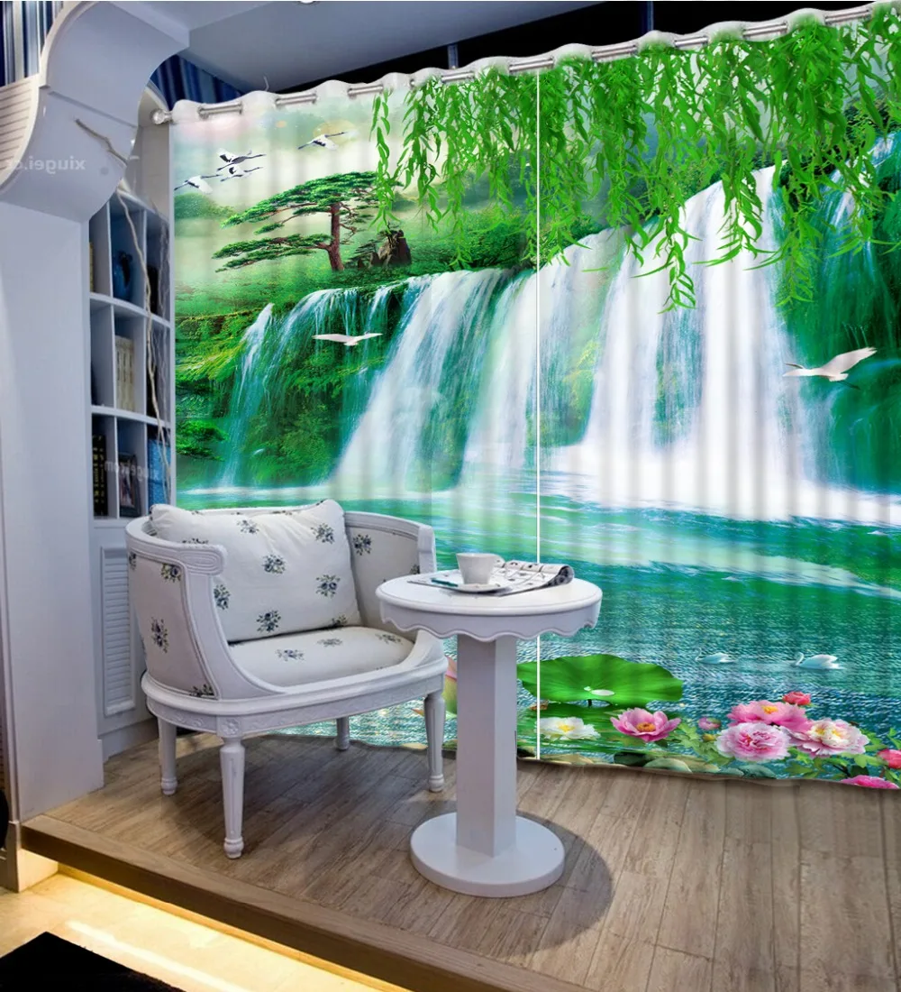 Фото 3D занавески для гостиной окна пейзаж водопад | Дом и сад