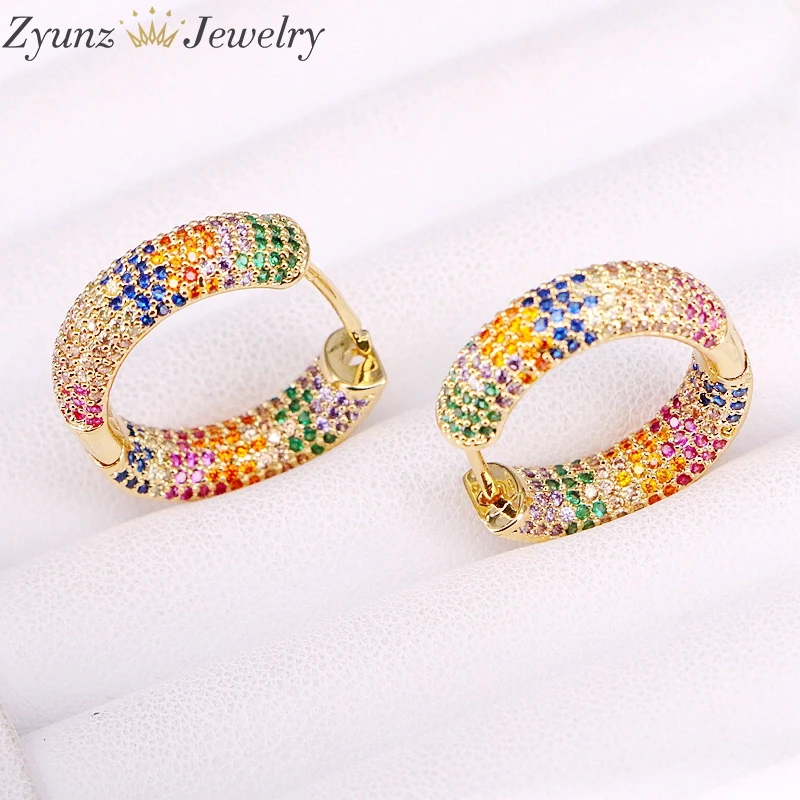 

3Pairs, Gold Filled Rainbow Hoop Earring Colorful Zirconia Elegant Crystal Earrings CZ Micro Pave Women Charm Jewelry Gifts