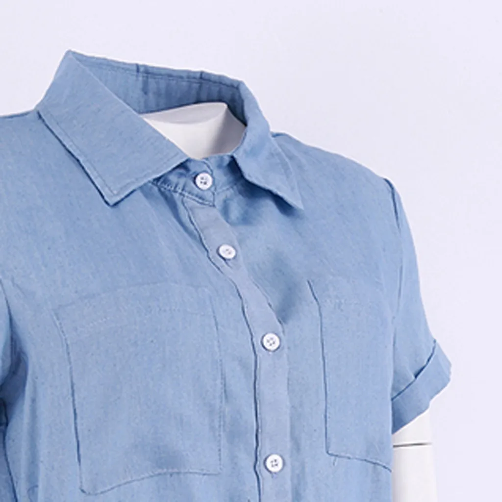 Джинсовое мини-платье со шнуровкой женская рубашка с коротким рукавом летнее