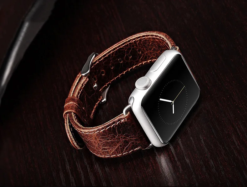 Браслет из натуральной телячьей кожи, ремешок для iwatch, iphone, Apple, Смарт-часы, ремешок 42 мм, 38 мм, чехол, Металлические адаптеры, серия 3, 2, 1 - Цвет ремешка: brown38