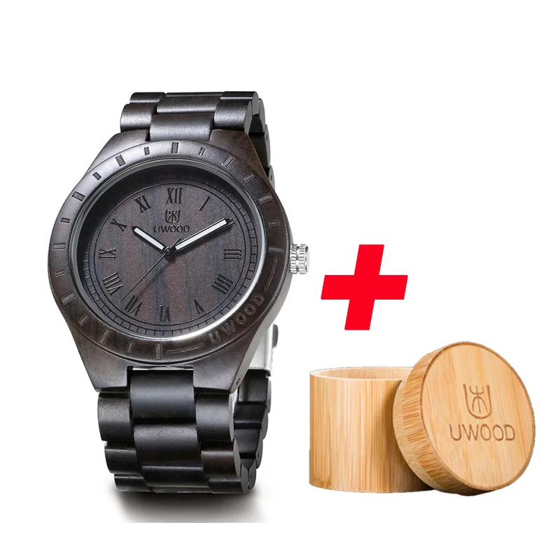 black sandal wood UWOOD мужские деревянные часы сандалии в стиле ретро деревянные наручные часы светящиеся руки Деревянный мужской браслет часы Relogio Masculino подарок для мужчин - Цвет: black sandal wood
