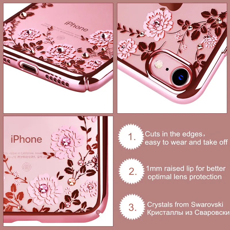 KINGXBAR для iPhone 7 8 чехол Роскошный Plus цветок жесткий покрытием крышка кристаллами от