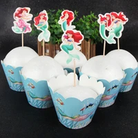 24pcs mermaid princess ariel cupcake wrapperstoppers set kids girls happy birthday party supplies baking party decoration