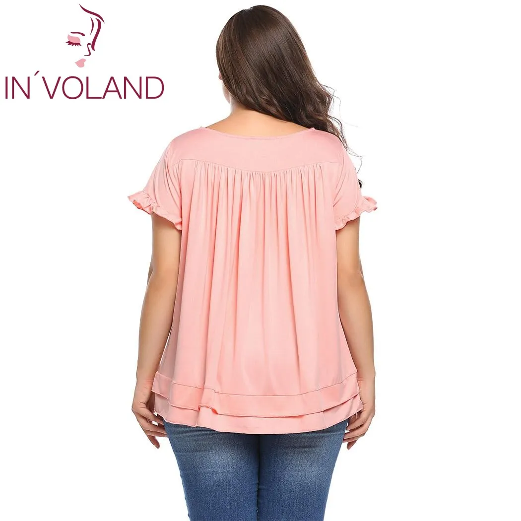 IN'VOLAND женские футболки топы плюс размер v-образный вырез короткий рукав