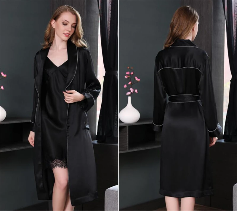 IANLAN Womens Spring Summer Bathrobe 19m/m Heavy Weight Real Silk Nightgown Ladies Silk long Pajamas Single Robe IL00455