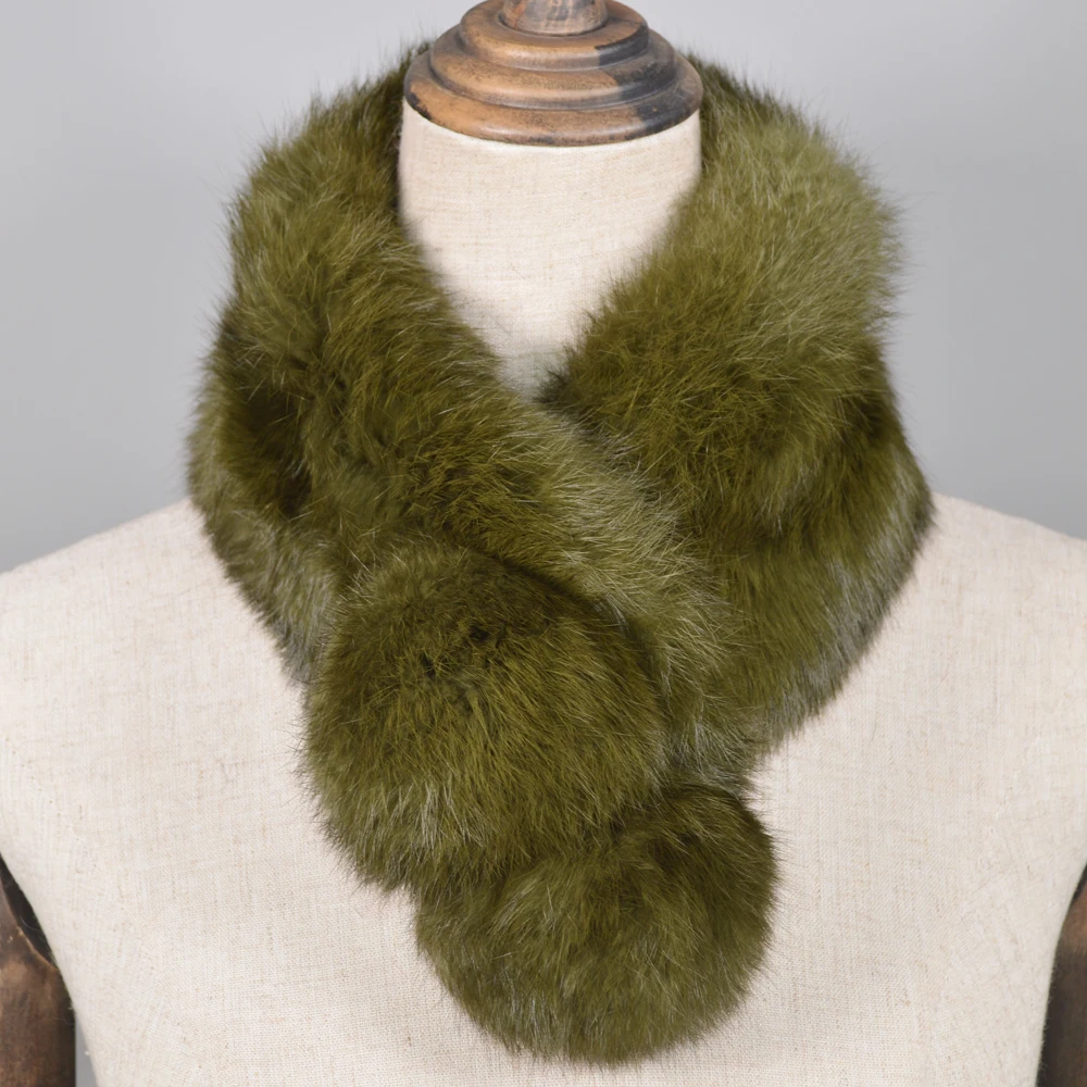 Женский шарф из натурального кроличьего меха мягкий теплый ручной работы 100%