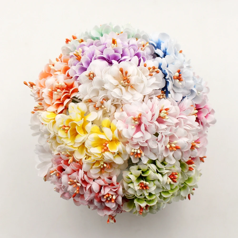 Искусственные цветы 6 шт. шелковые градиентные тычинки ручной работы букет для