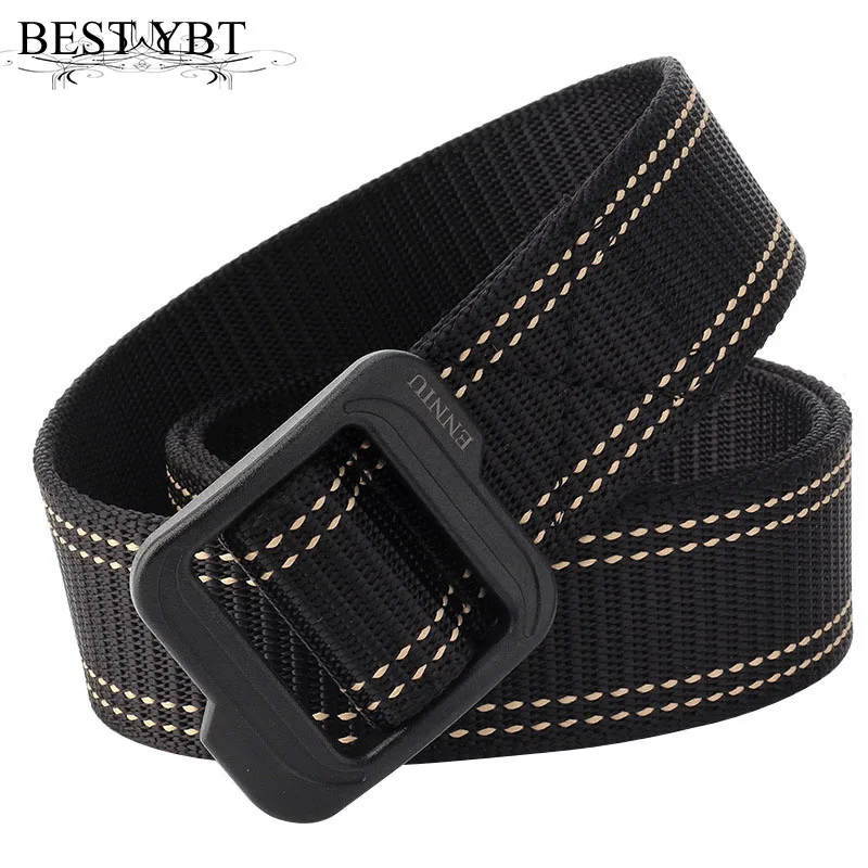 Best YBT Unisex Nylon belt fashion high quality Plastic ring buckle Men belt outdoor casual sport Men and Women cowboy belt