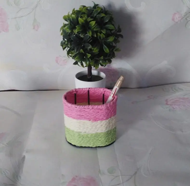 Creative Color rope braided small pen container Desktop office containing round oval/Hexagon pen holders random color organizer