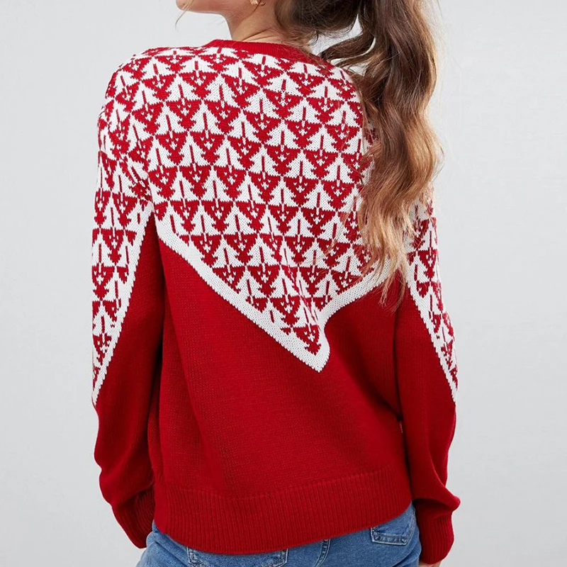 2018 Зимний Рождественский свитер джемпер женский красный вязаный с