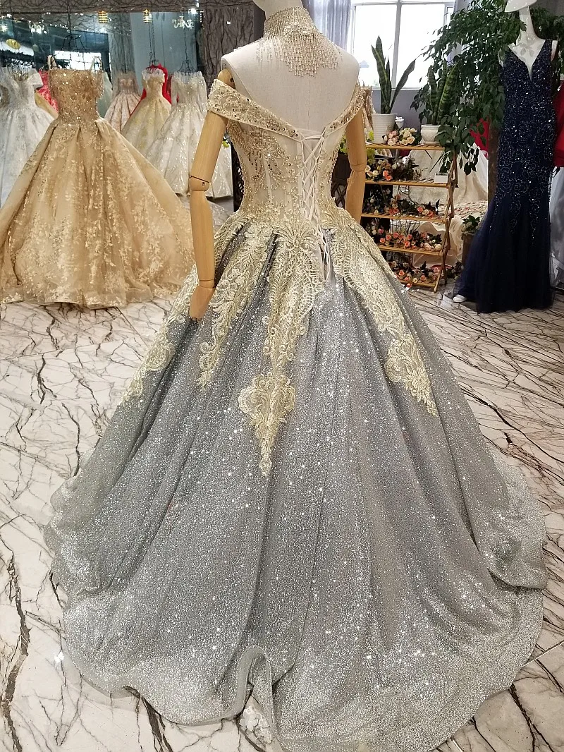 LS657700 старшие серые блестящие матери невесты свадебное платье с плеча