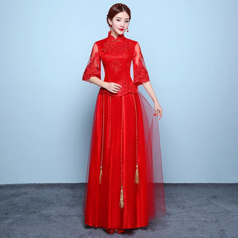 Современный китайский традиционный свадебное платье Qipao длинные размера плюс