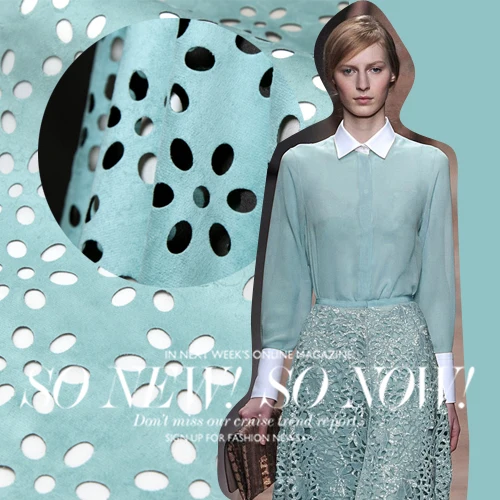 

Six beautiful flowers advanced custom Queen's cool mint blue hollow fashion textile technology
