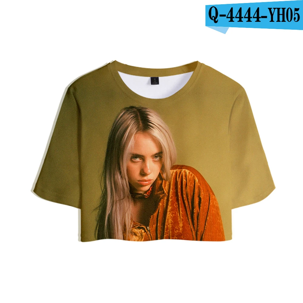 picture color Певица Билли эйлиш Новая мода Топ девушка высокое качество футболка короткая футболка женская Билли эйлиш повседневная сексуальная Распродажа одежды рубашка - Цвет: picture color