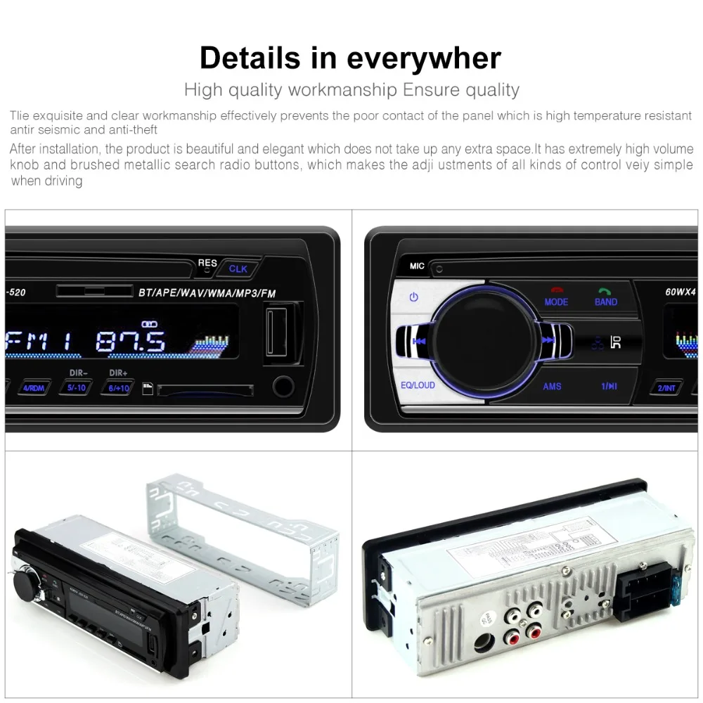 Jsd-520 Авторадио 1 Din Bluetooth V2.0 FM Aux вход ИК приемник Пульт дистанционного управления 12 в автомобильное радио стерео аудио FM SD USB MP3 jsd 520