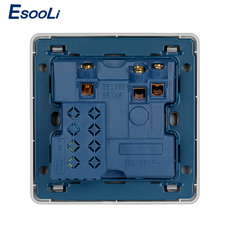 Белая настенная розетка Esooli 13 А британский стандарт переключатель 2 1 два USB порта