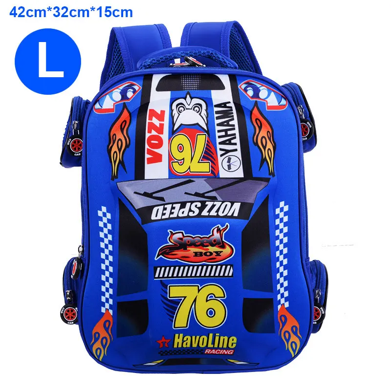 Blue Large Size Мультфильм 76 автомобиль мальчик девочка дети наклейки для детского сада, комнаты школьная сумка-рюкзак Школьная Сумка подростковая Холст Дети Студенческие рюкзаки - Цвет: Blue Large Size