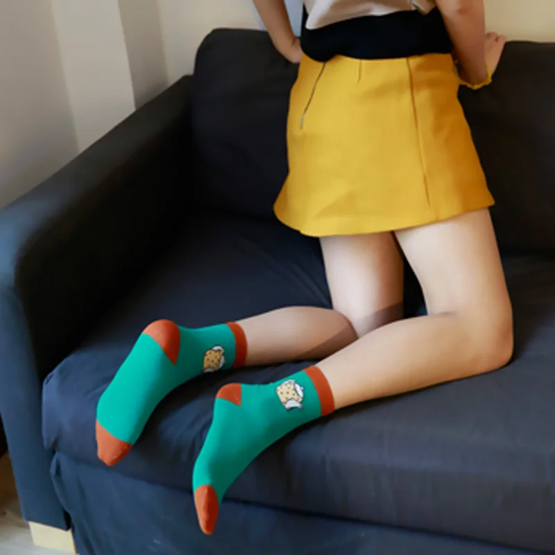 Смешно посуда узор Для женщин хлопка носки без пятки с рисунком чайник вилка