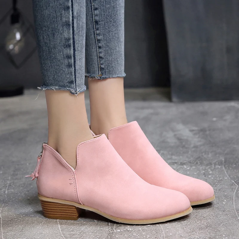 GOXPACER Autumn And Winter 2018 New Boots Women Thick Heel Back Zipper Shoes Fashion Martin Ankle PU Plus Size | Обувь