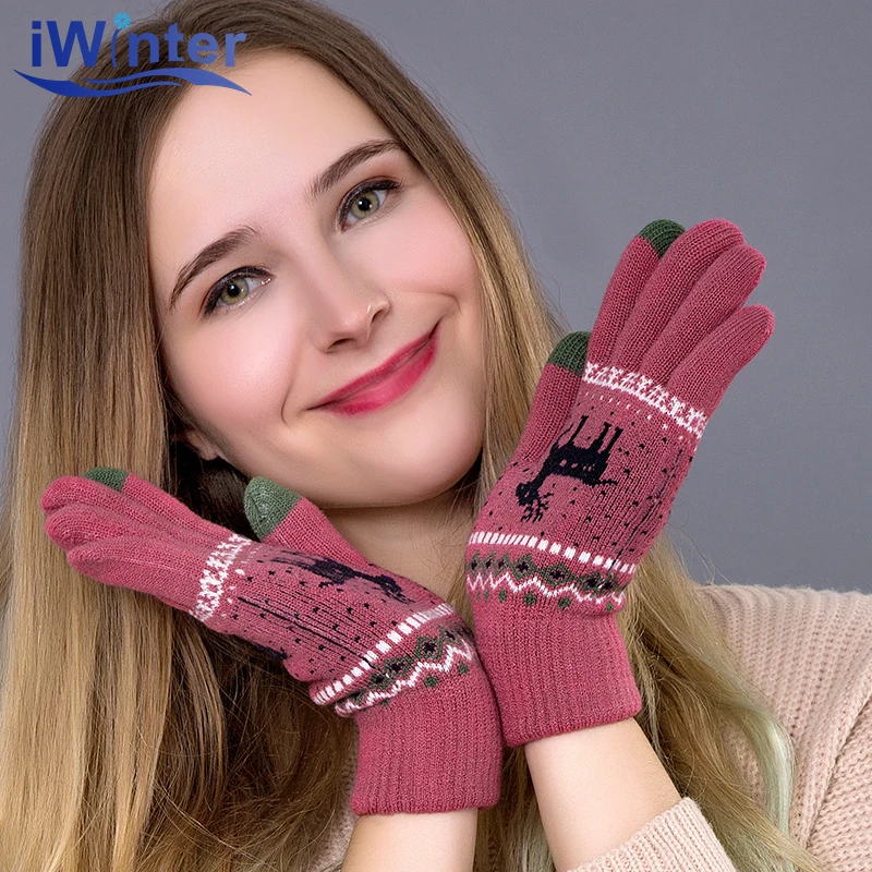 Iwinter Мода г. сенсорный экран Прихватки для мангала красочные Мягкий хлопок Зимние перчатки теплые смартфон для водительские перчатки подарок для Для женщин