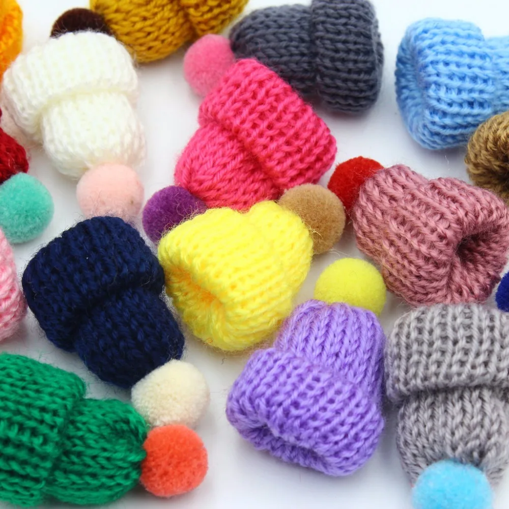 60pcs Kawaii Pompom Decor Mini Woollen Cap Brooch/ Hair Clip DIY Clothes Decoration Headware with pom poms Accessories | Украшения и