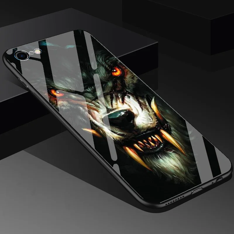 Премиум Корпус из закаленного стекла для iPhone 6 i6 6S + 7 i7 8 i8 Plus X ix тигра печати
